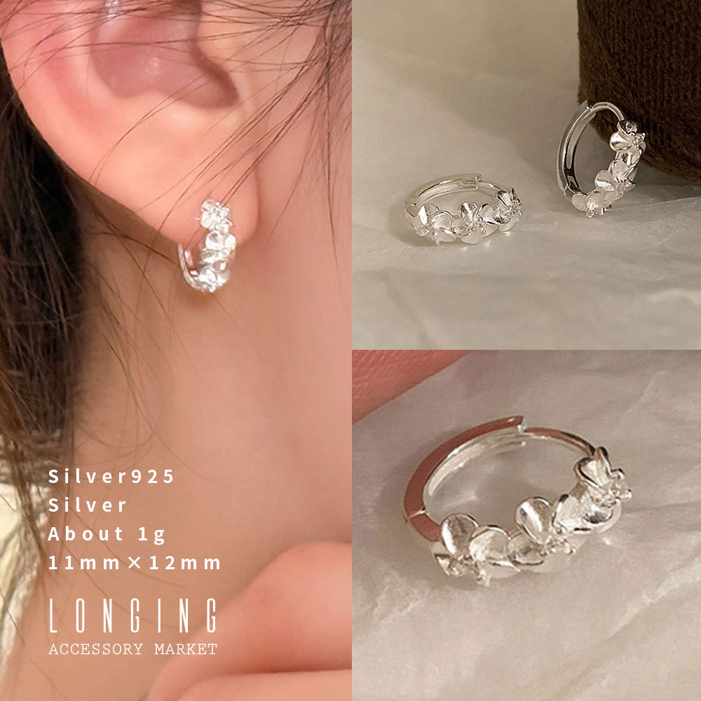 ピアス フープピアス レディース 花 フラワー シルバー シンプル 小ぶり 小さい silver925 シルバー925 SV925 金属アレルギー対応